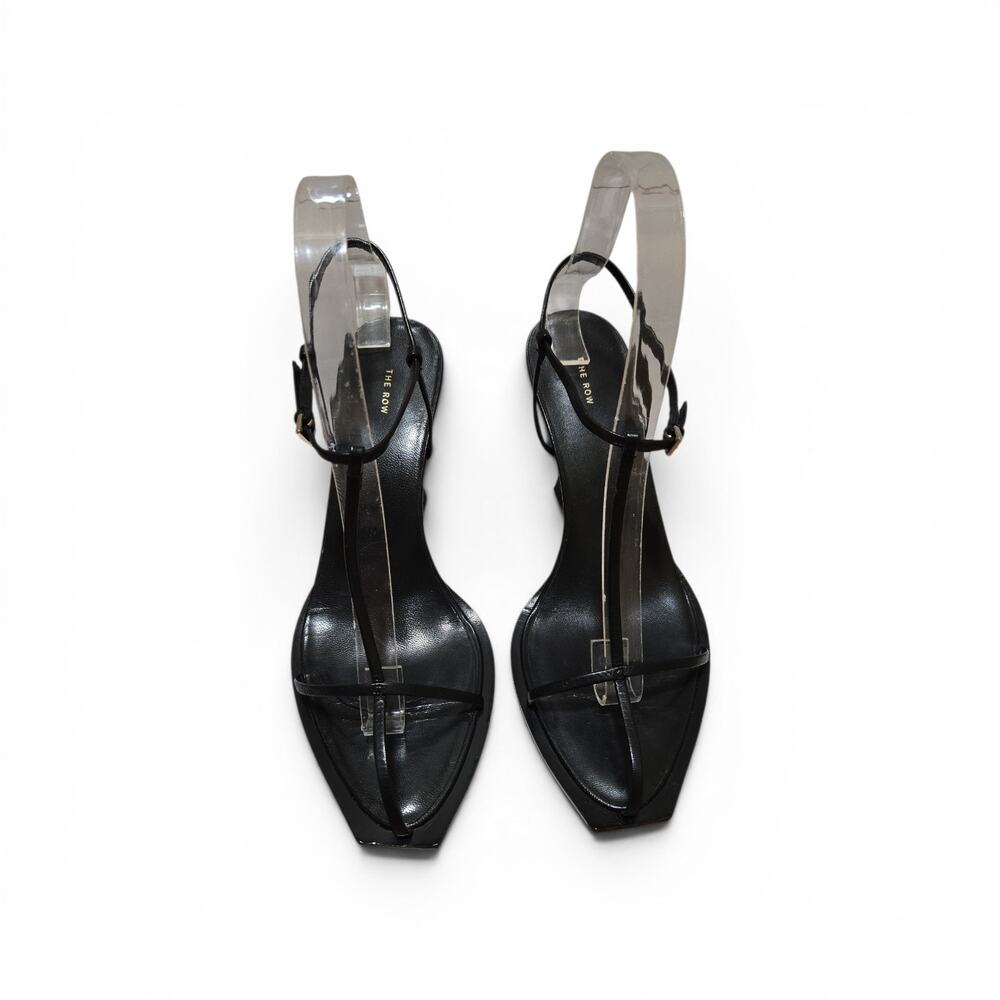 SOLD The Row Minimalist Quiet Luxury Black Leather T-Strap Strappy Sandals Heels - Picture 5 of 11
